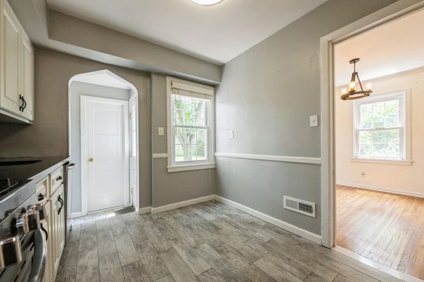 Empty room, Interior, Kitchen, Pendant Lights, Wood Texture Flooring