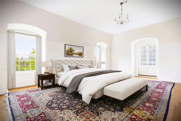 Bedroom, Chandelier, Interior, Wood Texture Flooring