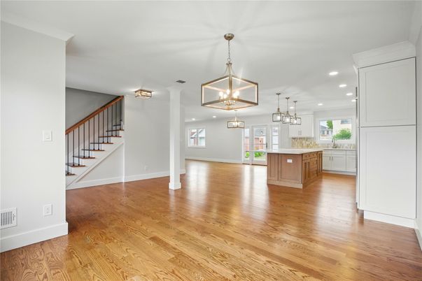 Interior, Kitchen, Pendant Lights, Recessed Lighting, Wood Texture Flooring