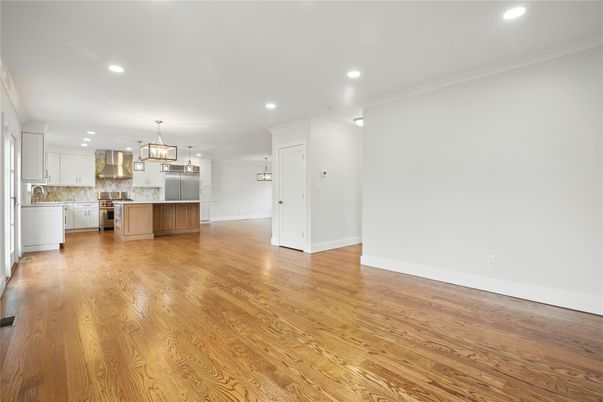 Interior, Kitchen, Pendant Lights, Recessed Lighting, Wood Texture Flooring