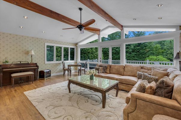 Interior, Living room, Piano, Recessed Lighting, Wooden Beams, Wood Texture Flooring