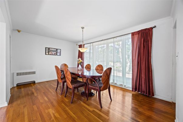 Dining room, Interior, Pendant Lights, Wood Texture Flooring
