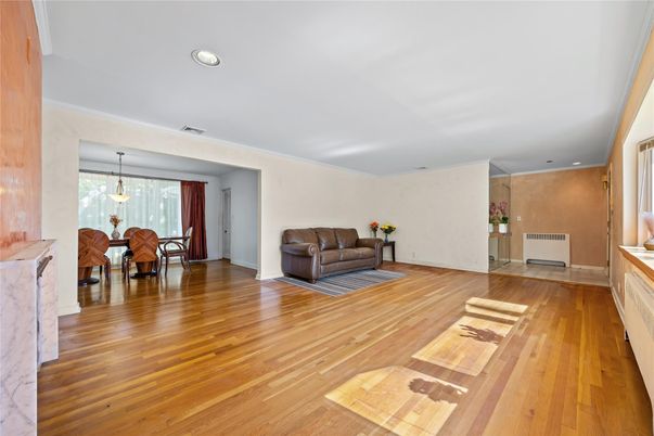 Dining room, Interior, Pendant Lights, Recessed Lighting, Wood Texture Flooring