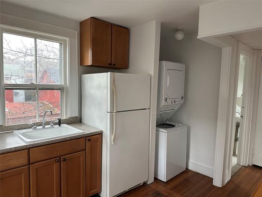Interior, Kitchen, Washer, Wood Texture Flooring