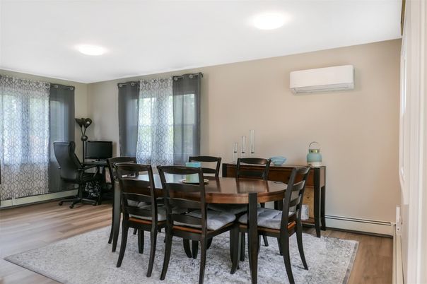 Dining room, Interior, Recessed Lighting, Wood Texture Flooring