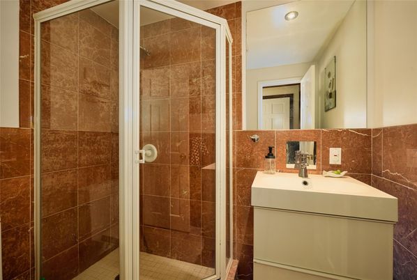 Bathroom, Glass Shower, Interior, Recessed Lighting