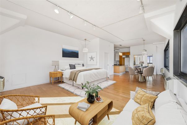 Bedroom, Dining room, Interior, Living room, Pendant Lights, Wood Texture Flooring