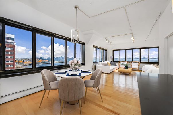Dining room, Interior, Living room, Pendant Lights, Water, Wood Texture Flooring