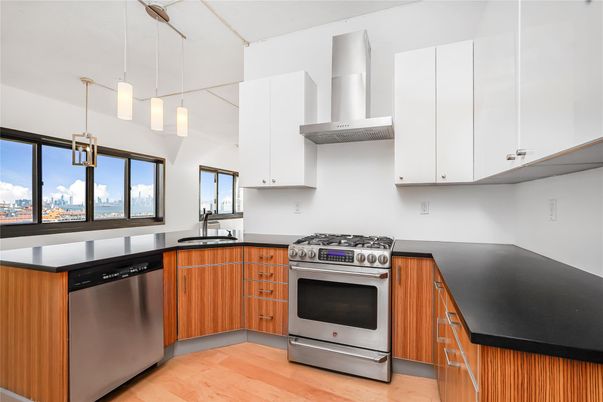 Interior, Kitchen, Pendant Lights, Stainless Steel Appliances, Wood Texture Flooring