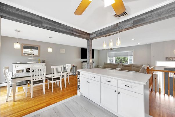 Dining room, Interior, Pendant Lights, Recessed Lighting, Wood Texture Flooring