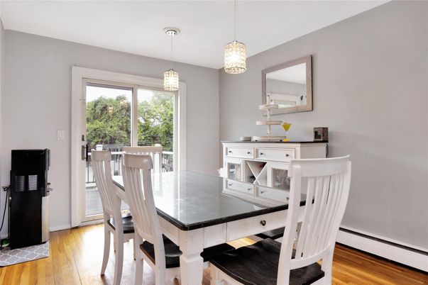 Dining room, Interior, Pendant Lights, Wood Texture Flooring