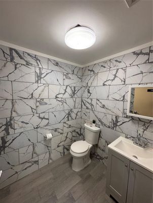 Bathroom, Interior, Marble Walls, Wood Texture Flooring