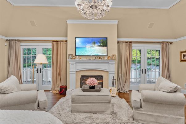 Chandelier, Fireplace, Interior, Living room, Wood Texture Flooring