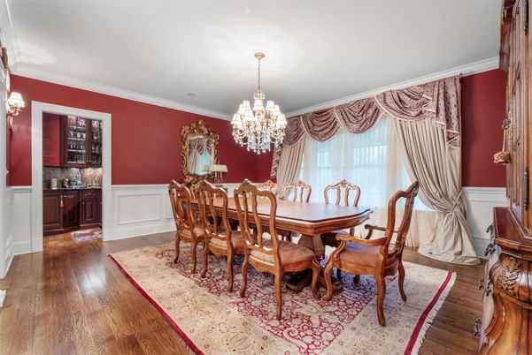 Chandelier, Dining room, Interior, Wood Texture Flooring