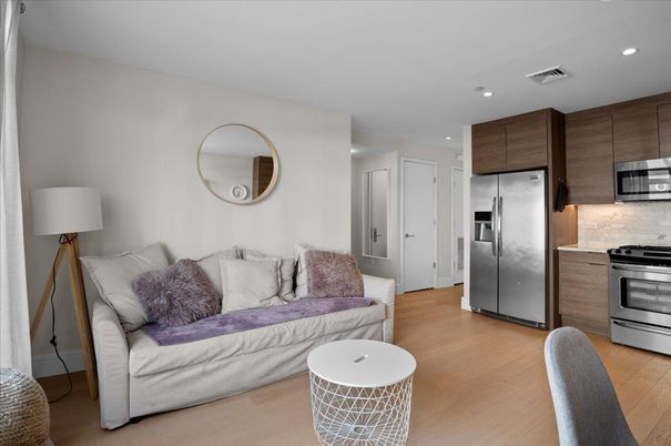Interior, Kitchen, Living room, Recessed Lighting, Stainless Steel Appliances, Wood Texture Flooring