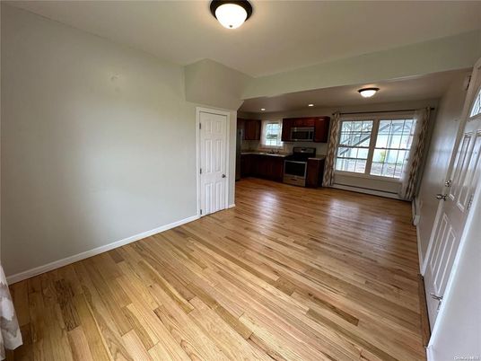 Empty room, Interior, Kitchen, Recessed Lighting, Wood Texture Flooring