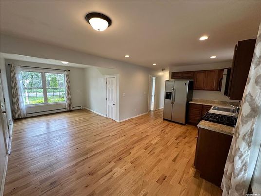 Empty room, Interior, Kitchen, Recessed Lighting, Wood Texture Flooring