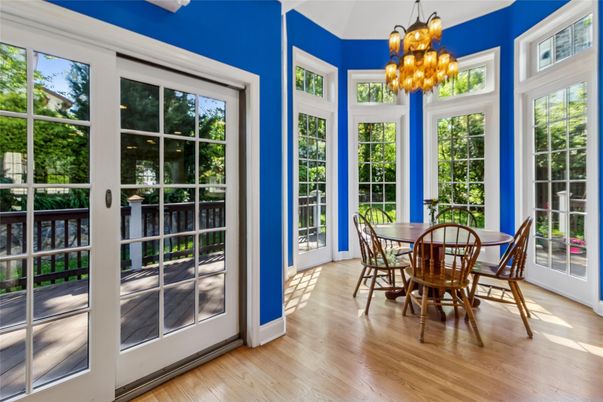 Chandelier, Dining room, Interior, Sun Room, Wood Texture Flooring