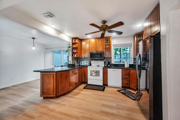 Interior, Kitchen, Recessed Lighting, Wood Texture Flooring