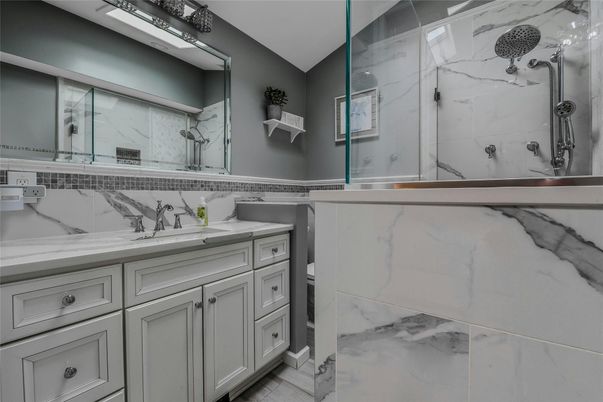 Bathroom, Glass Shower, Interior, Marble Walls