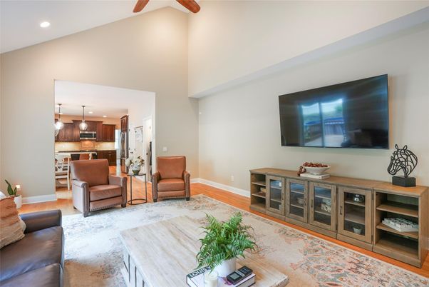 Interior, Kitchen, Living room, Pendant Lights, Recessed Lighting, Wood Texture Flooring