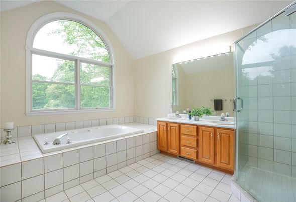 Bathroom, Dual Sink Vanities, Glass Shower, Interior