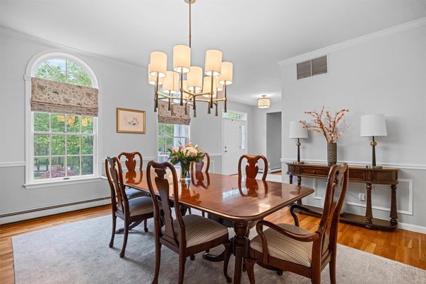 Chandelier, Dining room, Interior, Wood Texture Flooring