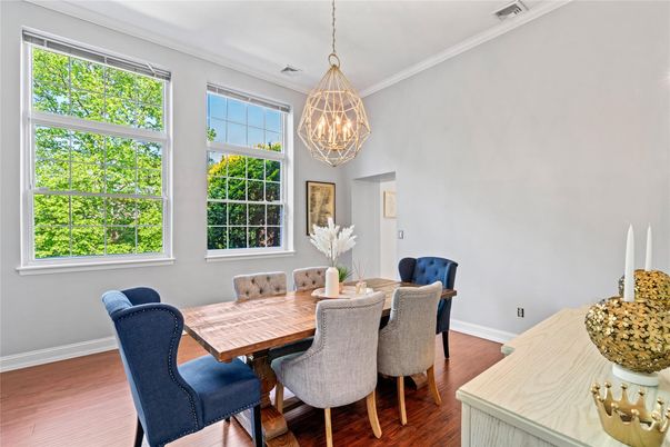 Chandelier, Dining room, Interior, Pendant Lights, Wood Texture Flooring