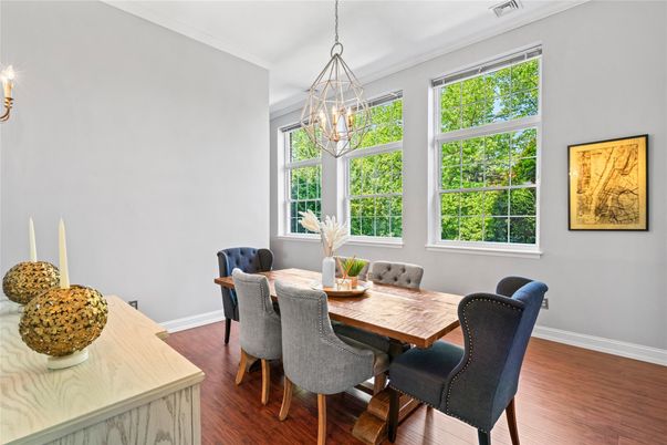Chandelier, Dining room, Interior, Pendant Lights, Wood Texture Flooring