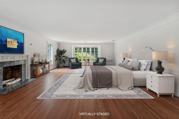 Bedroom, Fireplace, Interior, Wood Texture Flooring