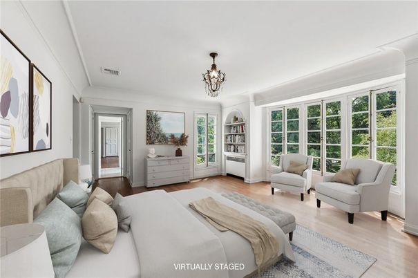 Bedroom, Chandelier, Interior, Wood Texture Flooring