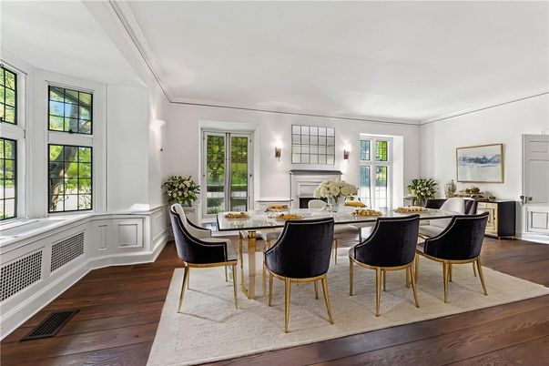 Dining room, Fireplace, Interior, Wood Texture Flooring