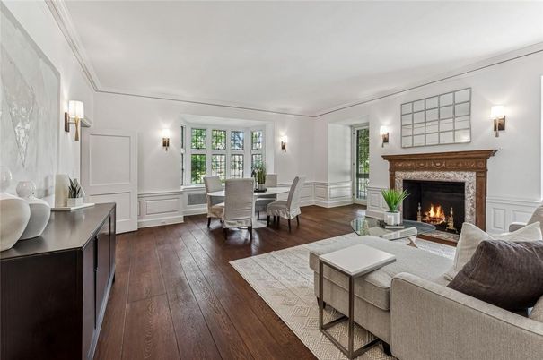Dining room, Fireplace, Interior, Living room, Wood Texture Flooring
