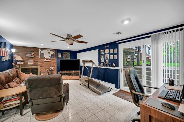 Fireplace, Interior, Living room, Recessed Lighting, Stone Walls
