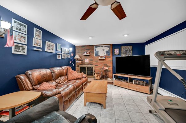 Fireplace, Interior, Living room, Recessed Lighting, Stone Walls