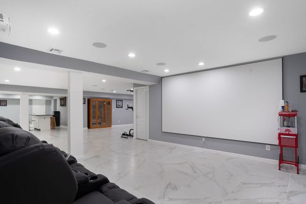 Home Theatre Room, Interior, Marble, Projection Screen, Recessed Lighting, Theatre Room