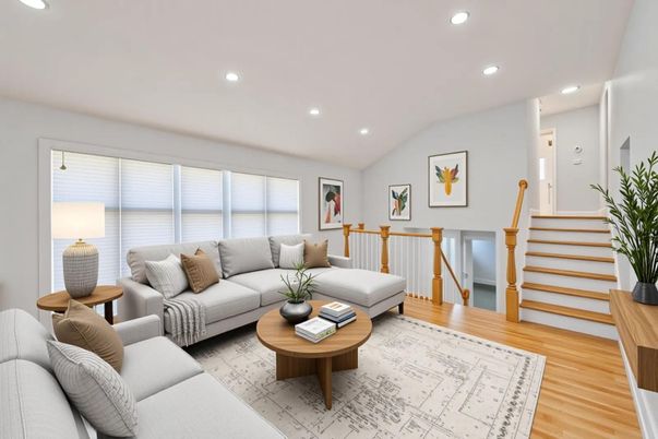 Interior, Living room, Recessed Lighting, Wood Texture Flooring