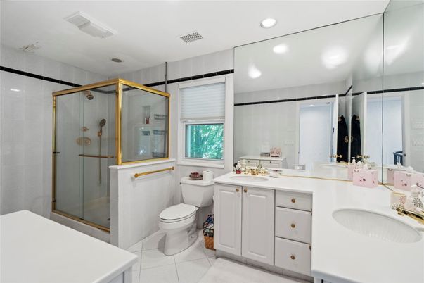 Bathroom, Dual Sink Vanities, Glass Shower, Interior, Recessed Lighting