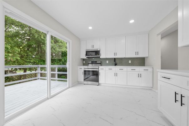 Interior, Kitchen, Marble, Recessed Lighting, Stainless Steel Appliances