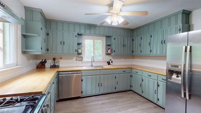 Interior, Kitchen, Stainless Steel Appliances, Wood Texture Flooring