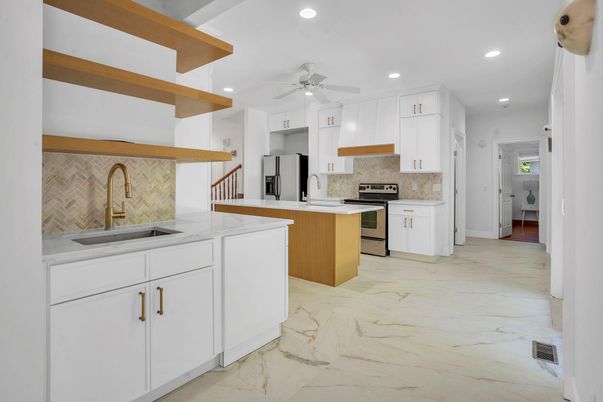Interior, Kitchen, Marble, Recessed Lighting, Stainless Steel Appliances