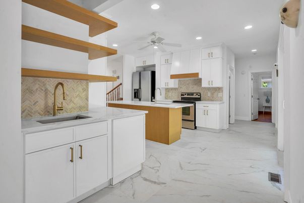 Interior, Kitchen, Marble, Recessed Lighting, Stainless Steel Appliances