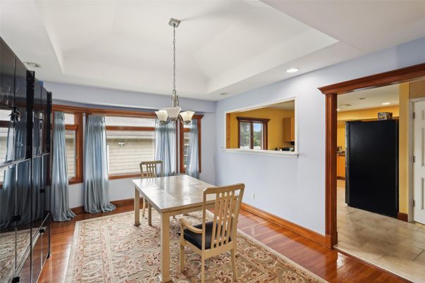 Chandelier, Dining room, Interior, Pendant Lights, Recessed Lighting, Wood Texture Flooring