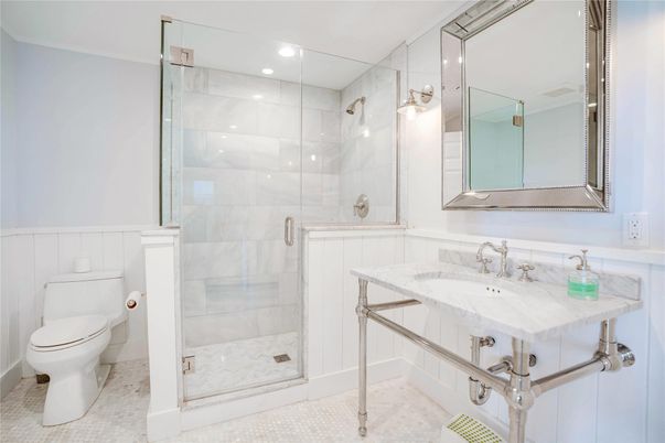 Bathroom, Glass Shower, Interior, Recessed Lighting