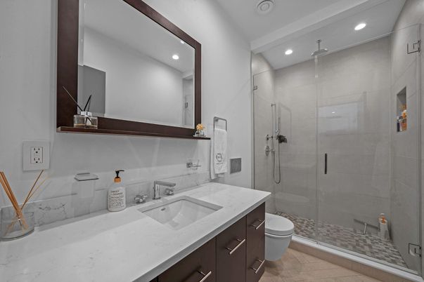Bathroom, Glass Shower, Interior, Recessed Lighting