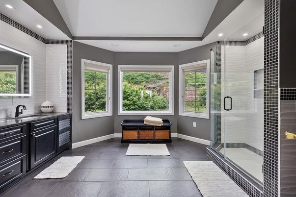 Bathroom, Glass Shower, Interior, Recessed Lighting