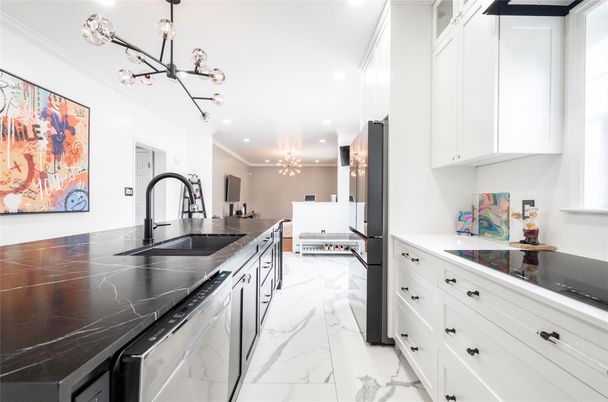 Interior, Kitchen, Marble, Pendant Lights, Recessed Lighting