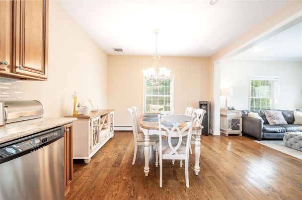 Chandelier, Dining room, Interior, Kitchen, Living room, Wood Texture Flooring