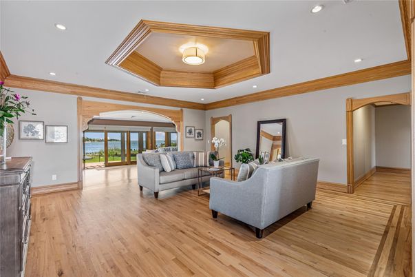 Interior, Living room, Recessed Lighting, Water, Wood Texture Flooring