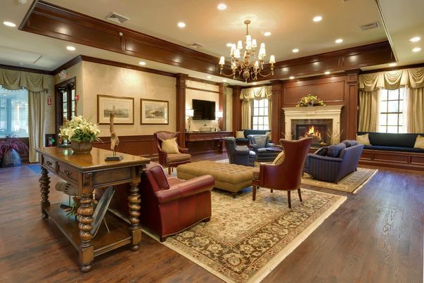 Chandelier, Fireplace, Interior, Living room, Recessed Lighting, Wood Texture Flooring